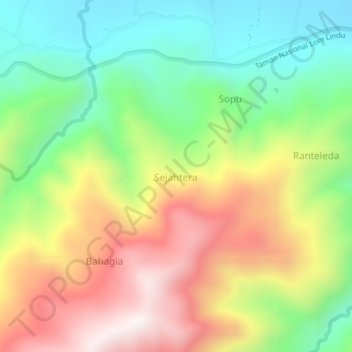 Mapa topográfico Sejahtera, altitud, relieve