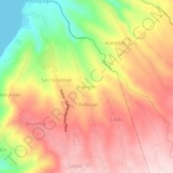 Mapa topográfico Bubuyan, altitud, relieve