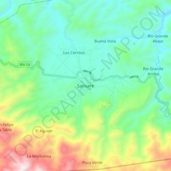 Mapa topográfico Sansare, altitud, relieve