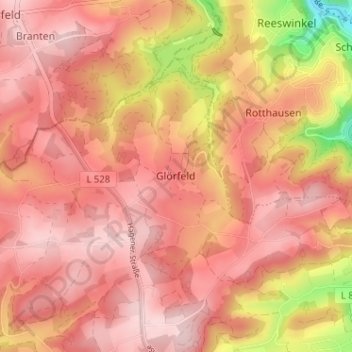 Mapa topográfico Glörfeld, altitud, relieve