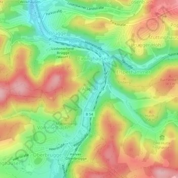 Mapa topográfico Ahelle, altitud, relieve