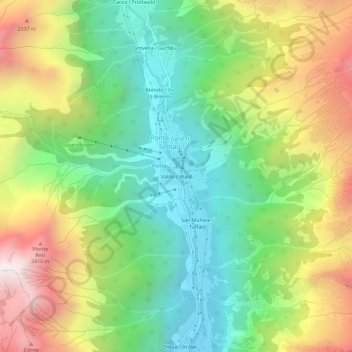 Mapa topográfico Valdo, altitud, relieve