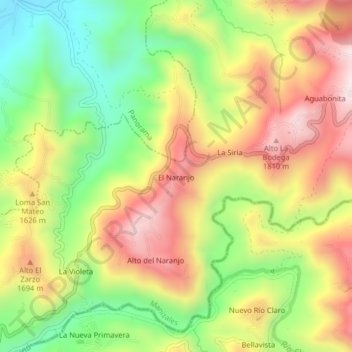 Mapa topográfico El Naranjo, altitud, relieve