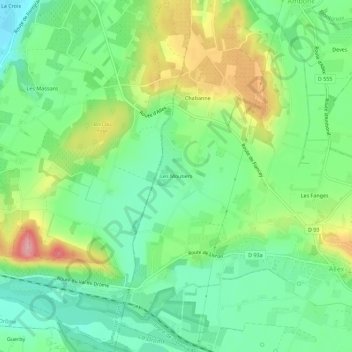 Mapa topográfico Les Moutiers, altitud, relieve