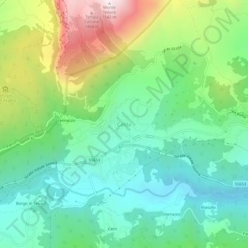 Mapa topográfico Calda, altitud, relieve