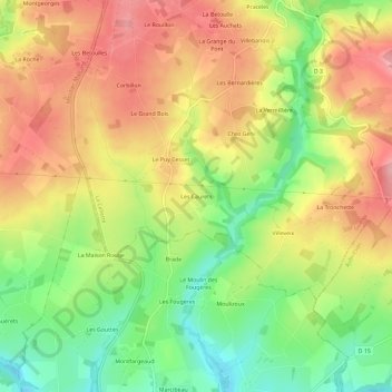 Mapa topográfico Les Caurets, altitud, relieve