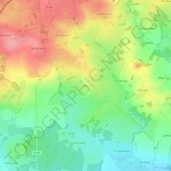 Mapa topográfico Bête, altitud, relieve