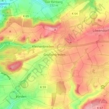 Mapa topográfico Großenbreden, altitud, relieve