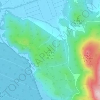 Mapa topográfico Poggio al Pino, altitud, relieve