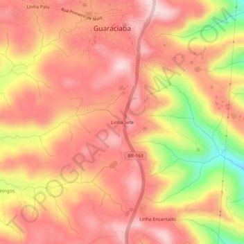Mapa topográfico Linha Sete, altitud, relieve