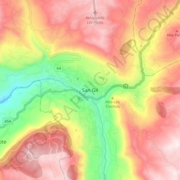 Mapa topográfico San Gil, altitud, relieve