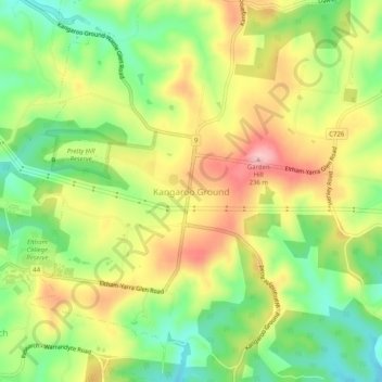 Mapa topográfico Kangaroo Ground, altitud, relieve