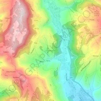 Mapa topográfico Alcenago, altitud, relieve