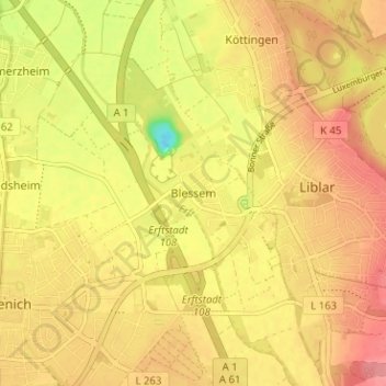 Mapa topográfico Blessem, altitud, relieve