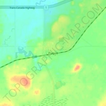 Mapa topográfico Piapot, altitud, relieve