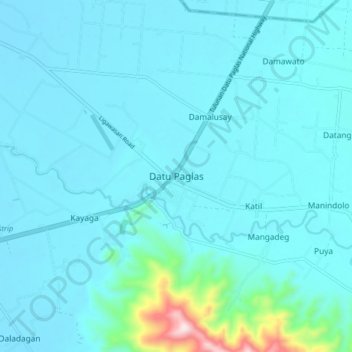 Mapa topográfico Datu Paglas, altitud, relieve
