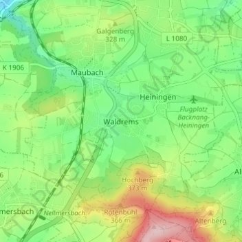 Mapa topográfico Waldrems, altitud, relieve