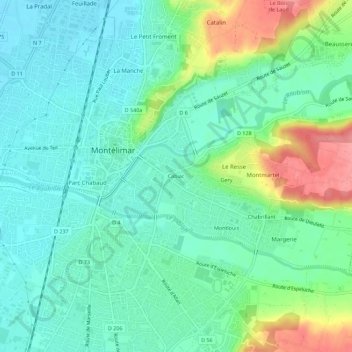 Mapa topográfico Cabiac, altitud, relieve