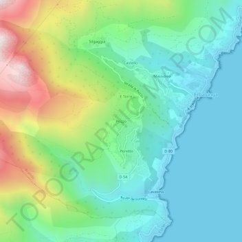 Mapa topográfico Pozzo, altitud, relieve
