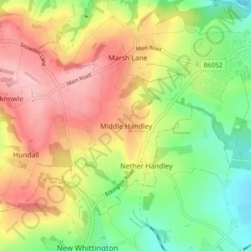 Mapa topográfico Middle Handley, altitud, relieve