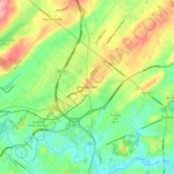 Mapa topográfico Doylestown, altitud, relieve