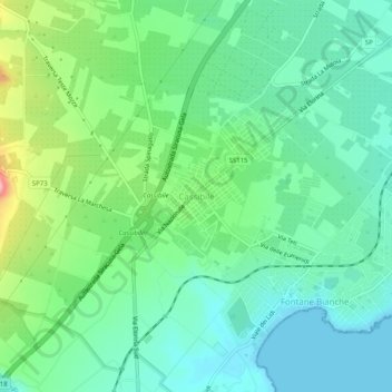 Mapa topográfico Cassibile, altitud, relieve