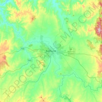 Mapa topográfico Bathurst, altitud, relieve