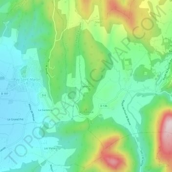 Mapa topográfico Saudon, altitud, relieve