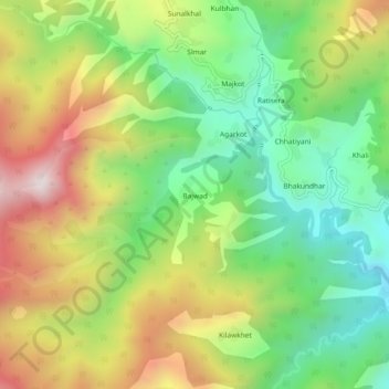 Mapa topográfico Bajwad, altitud, relieve
