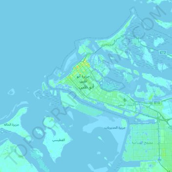 Mapa topográfico Abu Dabi, altitud, relieve