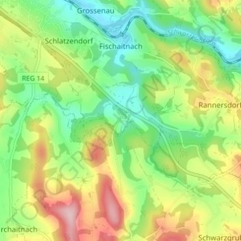 Mapa topográfico Eging, altitud, relieve