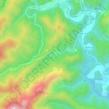 Mapa topográfico Le Coural, altitud, relieve