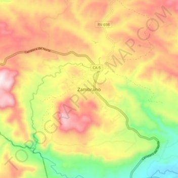 Mapa topográfico Zambrano, altitud, relieve