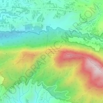 Mapa topográfico Sesar Lembang, altitud, relieve