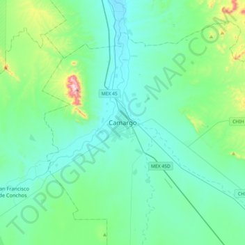 Mapa topográfico Camargo, altitud, relieve