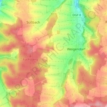 Mapa topográfico Staudach, altitud, relieve
