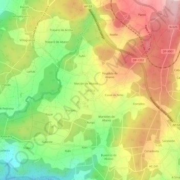 Mapa topográfico Vedra, altitud, relieve