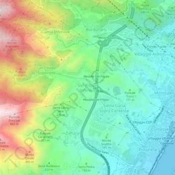 Mapa topográfico San Filippo Inferiore, altitud, relieve