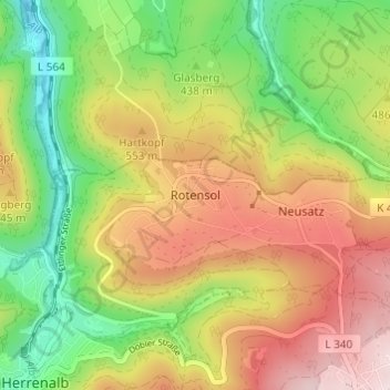 Mapa topográfico Rotensol, altitud, relieve