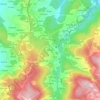 Mapa topográfico Burricios, altitud, relieve