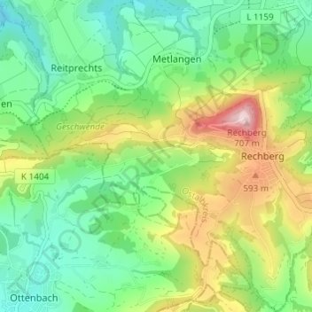 Mapa topográfico Kleinishof, altitud, relieve