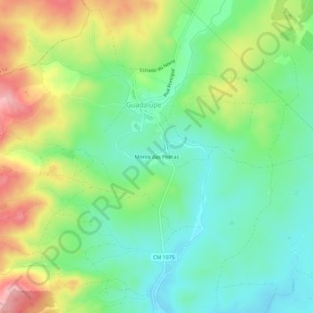 Mapa topográfico Monte das Pedras, altitud, relieve