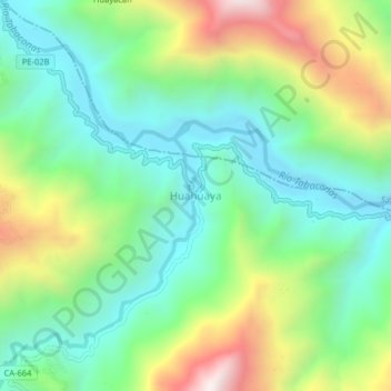 Mapa topográfico Huahuaya, altitud, relieve