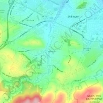 Mapa topográfico Pennwyn, altitud, relieve