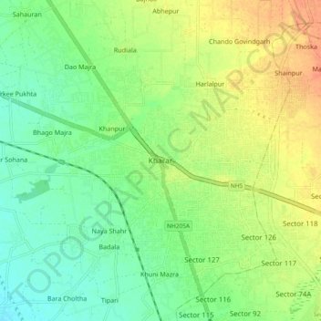Mapa topográfico Kharar, altitud, relieve