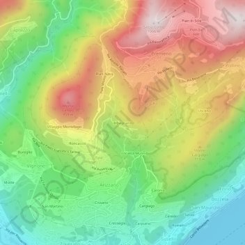 Mapa topográfico Albagnano, altitud, relieve