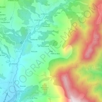 Mapa topográfico Toge, altitud, relieve