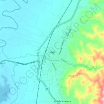 Mapa topográfico Buga, altitud, relieve