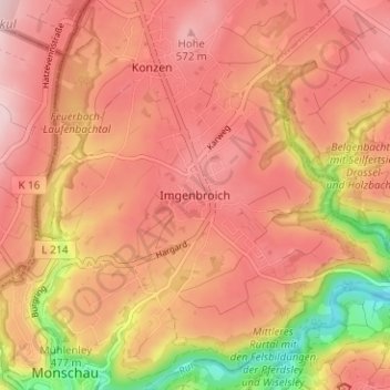 Mapa topográfico Imgenbroich, altitud, relieve