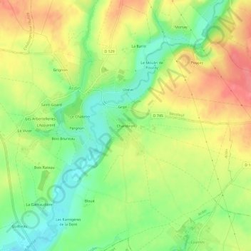 Mapa topográfico Chambron, altitud, relieve
